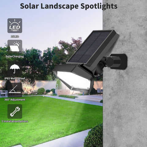 2 Pcs Spot Solaire Exterieur, 35 LED Lampe Solaire Exterieur Etanche IP65, Réglable avec 4 Modes d'éclairage,180° Projecteur Solaire Exterieur pour Jardin, Cour, Chemin, Allée, Lumière Blanche Froide
