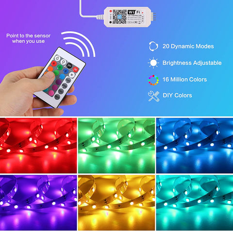 Ruban LED 5M WiFi, Smart Bande Lumineuse LED RGB 5050 12V Compatible avec Alexa et Google Home, Éclairage Multicolore avec App Contrôle et Télécommande Musique Sync, pour Chambre Fête Bar