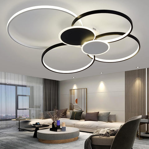 Plafonnier Led Dimmable Moderne Cercle Anneaux Lampe de Plafond 3000K-6000K Pour salon chambre à coucher salle à manger bureau