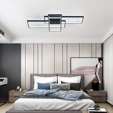 Plafonnier LED 38W Design moderne Blanc Froid 6000K Rectangle Lampe de Plafond Pour salon chambre à coucher salle à manger bureau Noir