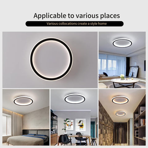 Plafonnier LED moderne 24W Blanc Chaud 3000K Rond Lampe de Plafond Pour salon chambre à coucher salle à manger bureau Noir
