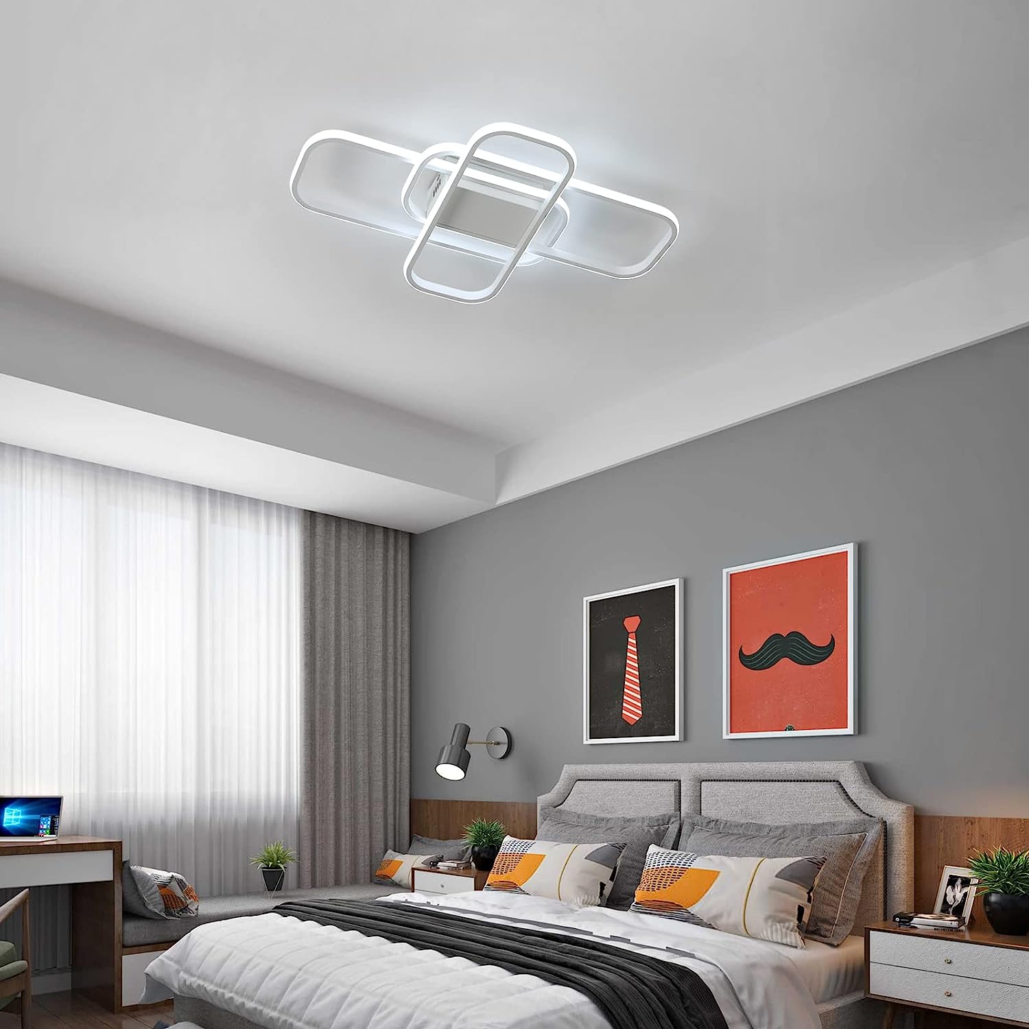 Plafonnier Led Moderne, 44W Lampe de Plafond avec Télécommande