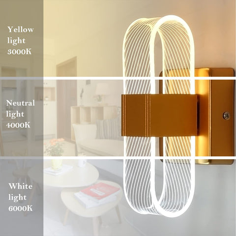 Applique Murale Interieur LED Dimmable 10W, Lampe Murale Moderne Design Acrylique Romantique Créative, 3000K-6000K Lumière Lampe de Chevet pour Chambre à Coucher, Salon, Couloir (Or)