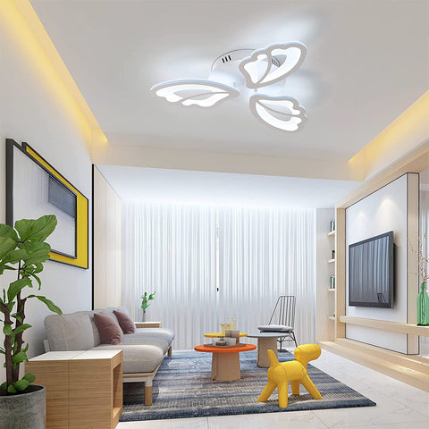 Plafonnier LED 42W 3480 Lumen, Lampe de Plafond Moderne Blanc, Luminaire Plafonnier Acrylique 6000K, 3 ailes doivent être assemblées, pour Salons, Chambres