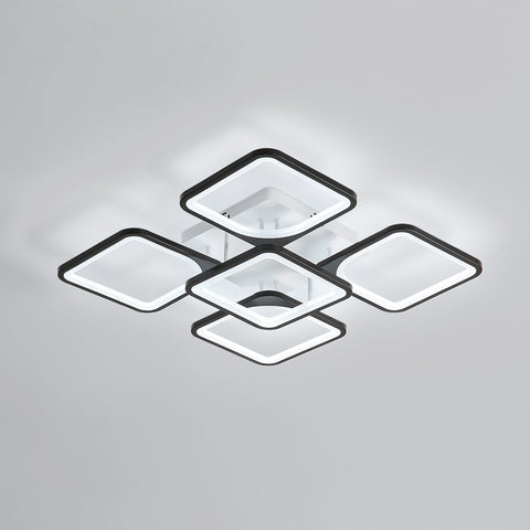 Plafonnier LED Moderne, 4+1 Lumières Plafonnier Acrylique, Éclairage de Plafond Carré Noir 64W 220V, Lamp de plafond Lumière Blanche Froide 6500K pour Salon, Chambre, Étudier (Pas Dimmable)