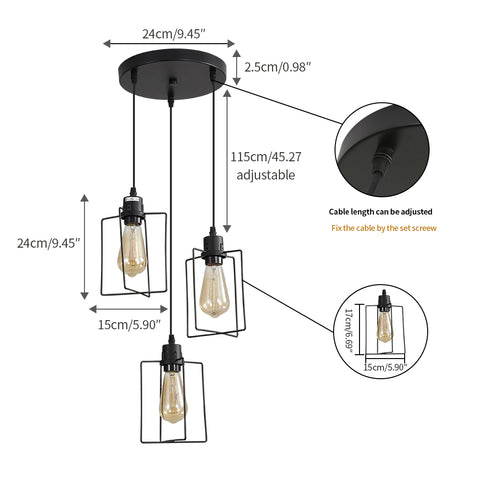 E27 Lustre Industriel Pendentif Lumière Plafond Vintage 3 Lumières Cage En Métal Pendentif Lampe Style Rétro Décoratif pour Cuisine Chambre Salle À Manger