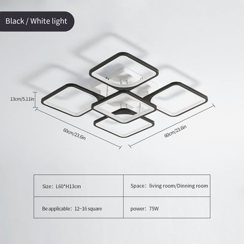 Plafonnier LED Moderne, 4+1 Lumières Plafonnier Acrylique, Éclairage de Plafond Carré Noir 64W 220V, Lamp de plafond Lumière Blanche Froide 6500K pour Salon, Chambre, Étudier (Pas Dimmable)
