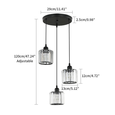 Nordic lustre minimaliste moderne E27 semi-encastré LED plafonnier salle à manger en cristal (rond, 3 lumières)