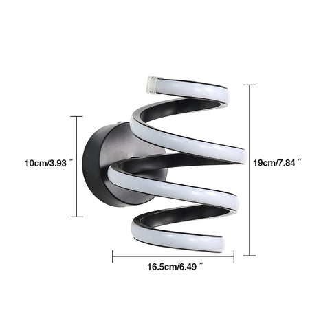 Applique Murale Led 21W Noir Spirale Simple Créativité Moderne Murale en Métal en Aluminium Lampe 3000K Murale Interieur Convient à la Chambre à Coucher, Couloir, Salon, Bar