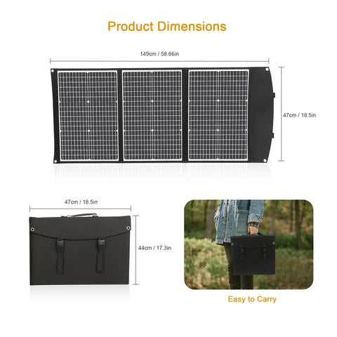 100W Kit Panneau solaire pliable portable monocristallin avec 3 ports USB Pour Plein air