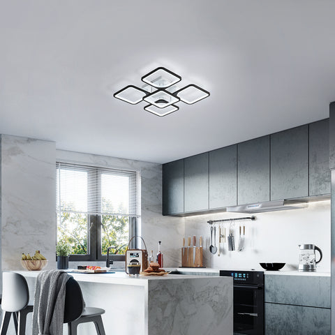 Plafonnier LED Moderne, 4+1 Lumières Plafonnier Acrylique, Éclairage de Plafond Carré Noir 64W 220V, Lamp de plafond Lumière Blanche Froide 6500K pour Salon, Chambre, Étudier (Pas Dimmable)