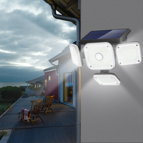 Lampe Solaire Exterieur Detecteur de Mouvement, 4 Têtes 231 LED Lumiere Solaire Exterieur avec Télécommande IP65 Étanche Eclairage Exterieur Solaire 3 Modes Spot Projecteur LED Solaire Jardin Blanc froid
