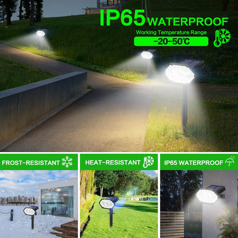2 Pcs Spot Solaire Exterieur, 35 LED Lampe Solaire Exterieur Etanche IP65, Réglable avec 4 Modes d'éclairage,180° Projecteur Solaire Exterieur pour Jardin, Cour, Chemin, Allée, Lumière Blanche Froide