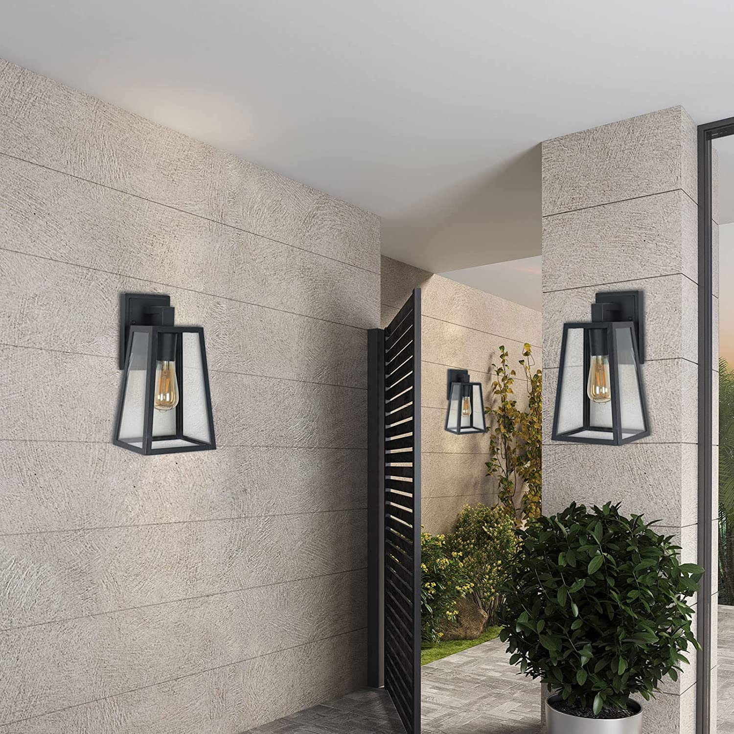 Applique Murale Exterieure, E27 Applique Exterieure IP65，Abat - Jour en Verre, Décoration Vintage Exterieur Applique pour Cour, Jardin, Terrasse, Villa, Couloir (Sans ampoule)