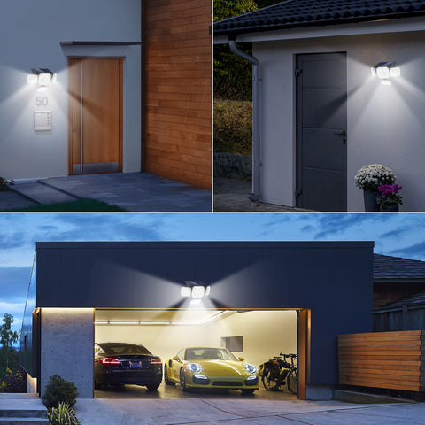 Lampe Solaire Exterieur Detecteur de Mouvement, 4 Têtes 231 LED Lumiere Solaire Exterieur avec Télécommande IP65 Étanche Eclairage Exterieur Solaire 3 Modes Spot Projecteur LED Solaire Jardin Blanc froid