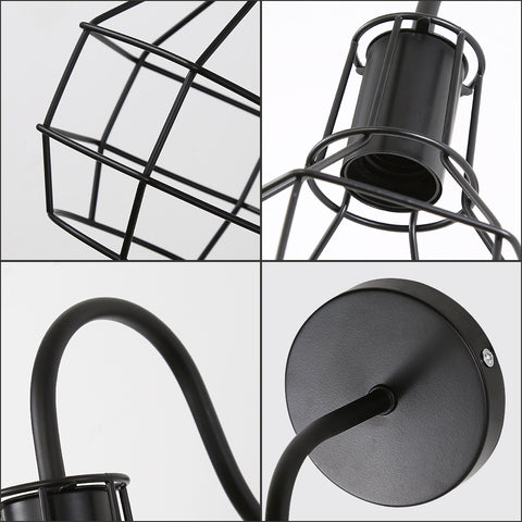 Applique Murale Intérieur, Lampe Murale Rétro, Éclairage Mural Vintage de Cage en métal E27 Noir, pour Cafe Bar Home Decor