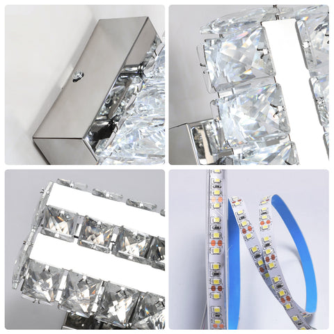 Applique murale LED en verre K9 16 W moderne pour salon, salle de bain, chambre à coucher, lumière froide 5 500 K