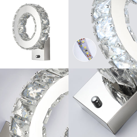 Applique Murale LED Intérieure, Lampe Murale en Cristal, 9W Lumière Blanche Froide 6000K Design Moderne Décoration Luminaire Mural pour Salon Chambre Couloir Salle de Bain 24x20x10CM