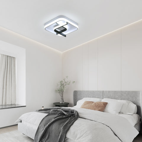 Plafonnier Carré Moderne, 24CM Noir Et Blanc Plafonnier Led à Géométrie, 23W 6000K Lumière Blanche Froide Plafonnier Led Acrylique, pour Chambre Salon Couloir Balcon