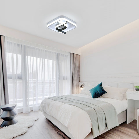 Plafonnier Carré Moderne, 24CM Noir Et Blanc Plafonnier Led à Géométrie, 23W 6000K Lumière Blanche Froide Plafonnier Led Acrylique, pour Chambre Salon Couloir Balcon