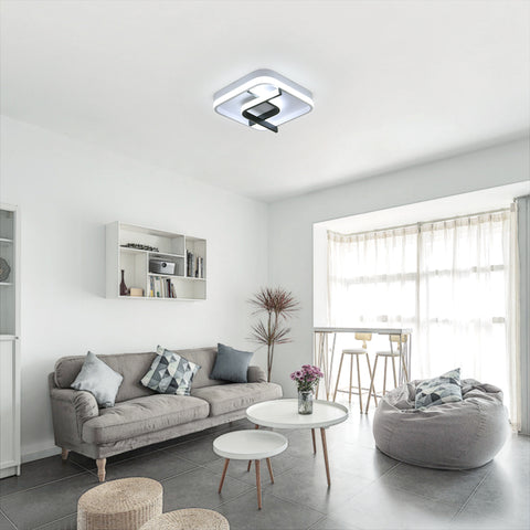 Plafonnier Carré Moderne, 24CM Noir Et Blanc Plafonnier Led à Géométrie, 23W 6000K Lumière Blanche Froide Plafonnier Led Acrylique, pour Chambre Salon Couloir Balcon