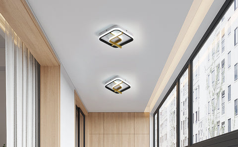 Plafonnier LED Moderne 23W Plafonnier Carré 6000K (Lumière Blanche Froide), Lampe de Plafond Acrylique Adapté à La Salle de Bain, Cuisine, Salon, Chambre (Or Noir)