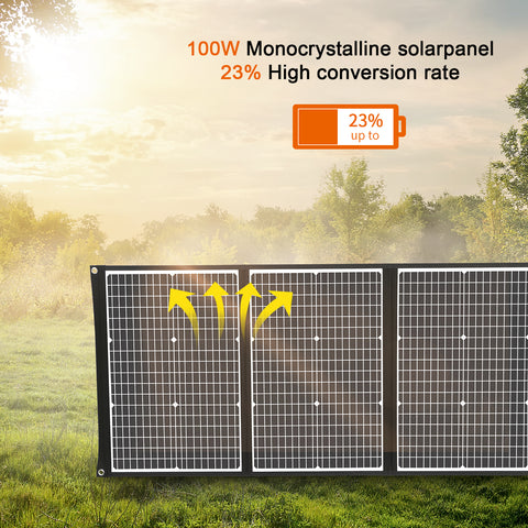 100W Kit Panneau solaire pliable portable monocristallin avec 3 ports USB Pour Plein air