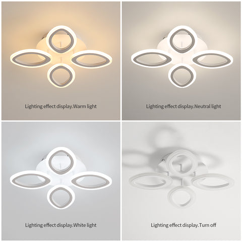 Plafonnier Dimmable Moderne LED 40W, Lampe de Plafond Design Forme Fleur, Lustre Pétale en Métal Acrylique Avec Télécommande Convient pour Chambres, Escaliers, Couloirs, Balcons, Allées (4 Lumières)