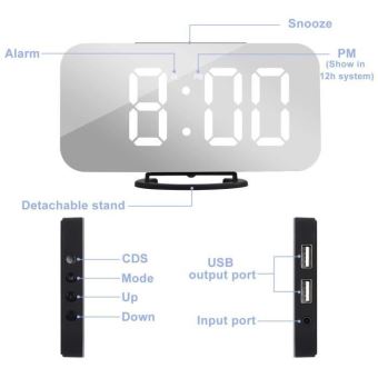 Réveil numérique moderne avec port USB et miroir - Horloge décorative pour table murale ou bureau - Police blanche