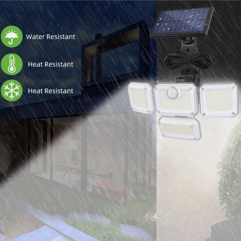 Lampe Solaire Exterieur Detecteur de Mouvement, Lumiere Solaire Exterieur 4 Têtes 278 LED IP65 Étanche Projecteur Solaire Extérieur avec Télécommande 3 Modes Spot LED Solaire pour Jardin