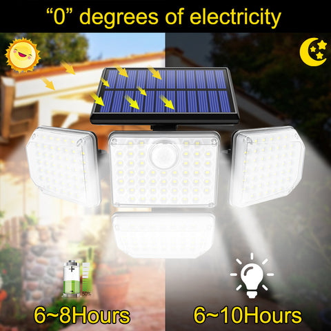 Lampe Solaire Exterieur Detecteur de Mouvement, Lumiere Solaire Exterieur 4 Têtes 278 LED IP65 Étanche Projecteur Solaire Extérieur avec Télécommande 3 Modes Spot LED Solaire pour Jardin
