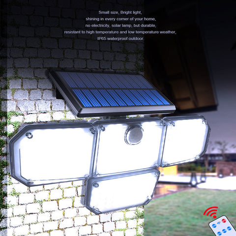 Lampe Solaire Exterieur Detecteur de Mouvement, Lumiere Solaire Exterieur 4 Têtes 278 LED IP65 Étanche Projecteur Solaire Extérieur avec Télécommande 3 Modes Spot LED Solaire pour Jardin