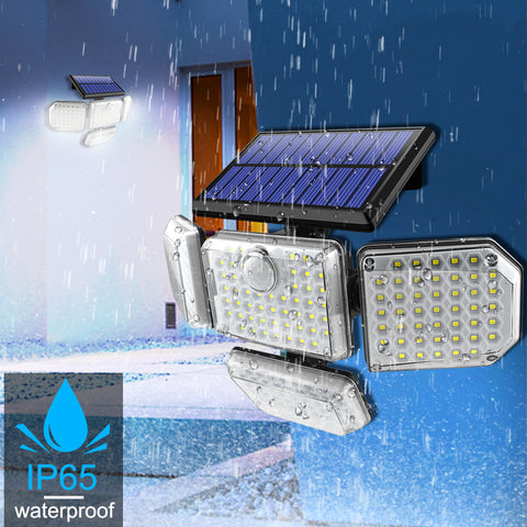 Lampe Solaire Exterieur Detecteur de Mouvement, Lumiere Solaire Exterieur 4 Têtes 278 LED IP65 Étanche Projecteur Solaire Extérieur avec Télécommande 3 Modes Spot LED Solaire pour Jardin