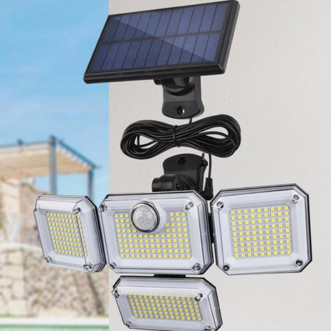 Lampe Solaire Exterieur Detecteur de Mouvement, Lumiere Solaire Exterieur 4 Têtes 278 LED IP65 Étanche Projecteur Solaire Extérieur avec Télécommande 3 Modes Spot LED Solaire pour Jardin