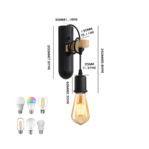Appliques en bois E27, Applique murale rétro LED, Lampe de chevet mural pour Salle de coucher, Salon, Escalier, max 40W