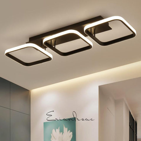 Plafonnier LED 40W, Plafonnier Géométrique Simple, Plafonnier Créatif Carré en Métal, Convient pour Salon, Chambre, Salle à Manger, Lumière Blanc Froid 6000K (Noir)
