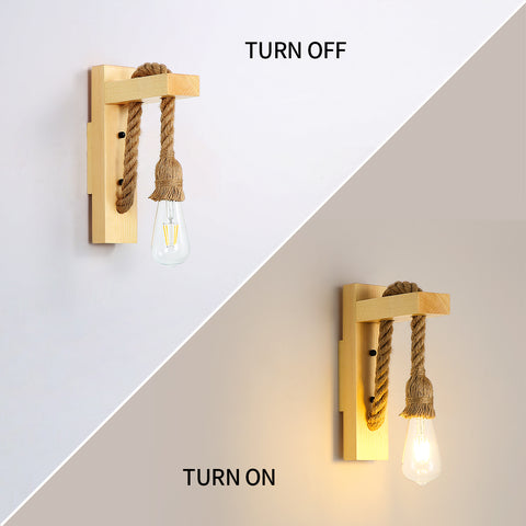 Applique Murale Bois Rétro,Spots Muraux Vintage Industriel, E27 Corde De Chanvre Créative Lampes Murales pour Chambre, Balcon, Couloir, Cuisine, Escalier