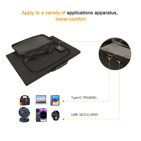 100W Kit Panneau solaire pliable portable monocristallin avec 3 ports USB Pour Plein air